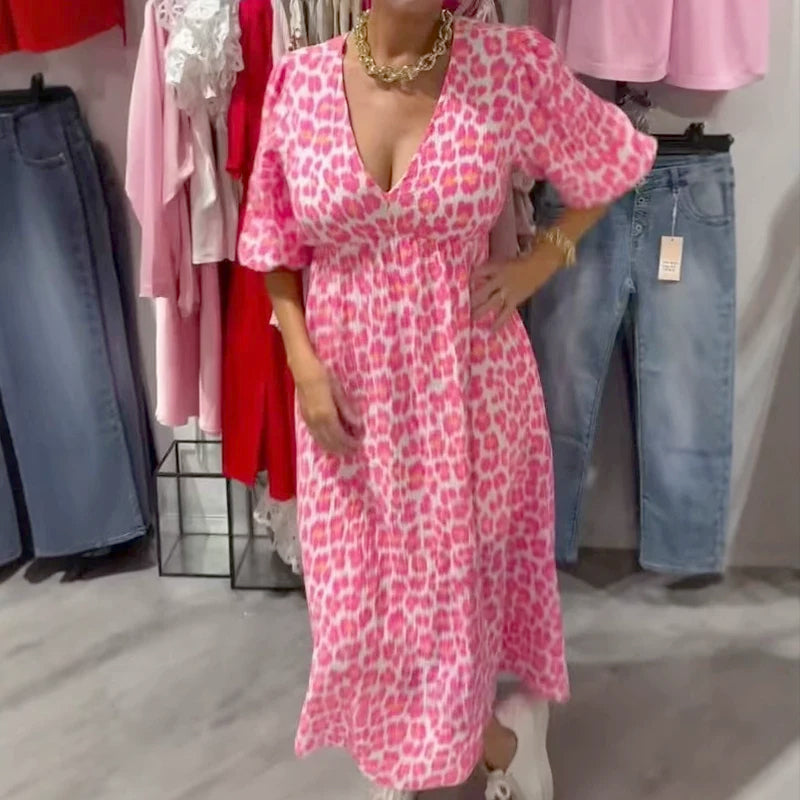 Vestido de mujer con cuello en V y estampado