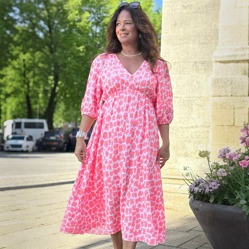 Vestido de mujer con cuello en V y estampado